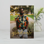 シックなスクリプトフォト卒業金ゴールド 箔招待状 (立ち正面)