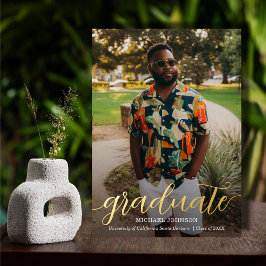 シックなスクリプトフォト卒業金ゴールド 箔招待状