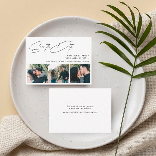 シックなスクリプトフォトMINI SIZE結婚式の日付を保存 ノートカード