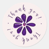 シックなスクリプトフォント – ありがとう! – 紫の花 ラウンドシール (正面)