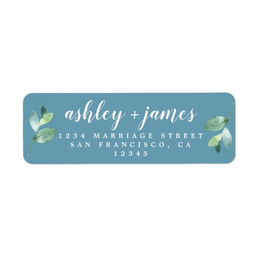 シックなスクリプトフォージブルー差出人住所ラベル ラベル (正面)