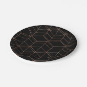 シックなスクリプトブラックと銅の幾何学的パターン ペーパープレート (アングル)