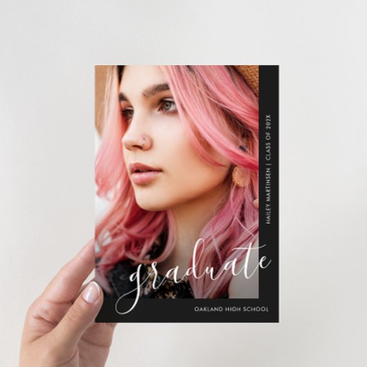 シックなスクリプトブラックフォト卒業発表 招待状