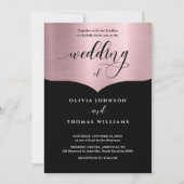 シックなスクリプトブラックメタリックバラ結婚金ゴールド 招待状 (正面)