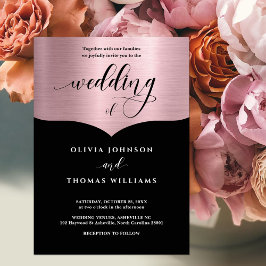 シックなスクリプトブラックメタリックバラ結婚金ゴールド 招待状