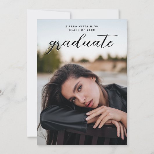 シックなスクリプトブラック2枚の写真卒業パーティー 招待状 (正面)