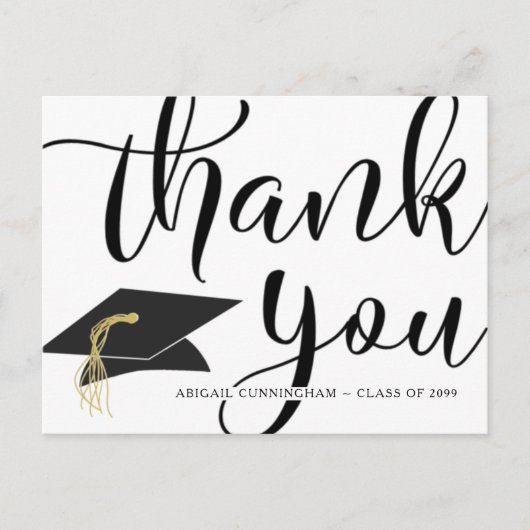 シックなスクリプトブラック&ホワイト卒業ありがとう ポストカード (正面)