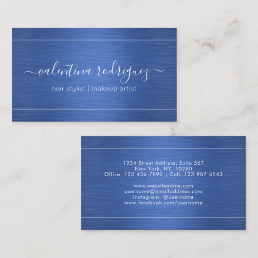 シックなスクリプトブラッシュブルー王室のミニマルモダンリスト 名刺 (正面/裏面)