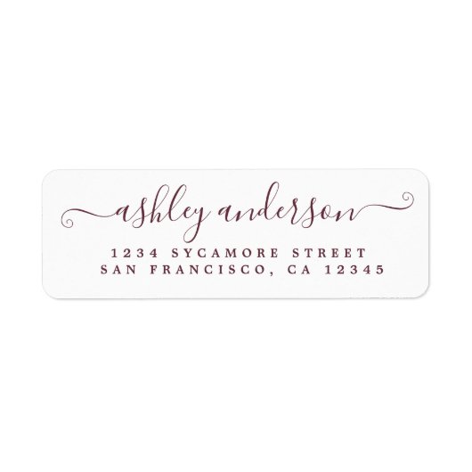 シックなスクリプトブルゴーニュ名差出人住所 ラベル (正面)