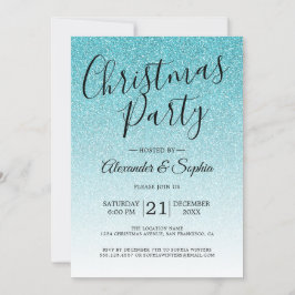 シックなスクリプトブルーグリッターグラデーションクリスマスパーティー 招待状
