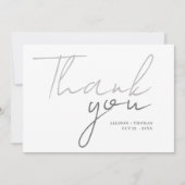 シックなスクリプトミニマリストフォトライトグレー結婚ズ サンキューカード (正面)