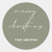 シックなスクリプトメリークリスマスレタリンググリーン ラウンドシール (正面)