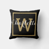 シックなスクリプトモダン金ゴールドモノグラムブラック クッション (裏面)