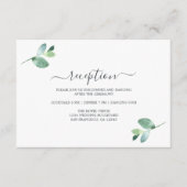 シックなスクリプトユーカリの葉のウェディングレセプション エンクロージャーカード (正面)