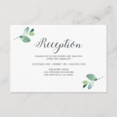 シックなスクリプトユーカリの葉のウェディングレセプション エンクロージャーカード (正面)