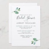 シックなスクリプトユーカリプトゥスの葉ブライダルシャワー 招待状 (正面/裏面)