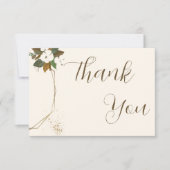 シックなスクリプトラブブラウンアンドクリーム結婚フローラ サンキューカード (正面)