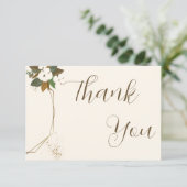 シックなスクリプトラブブラウンアンドクリーム結婚フローラ サンキューカード (スタンド正面)