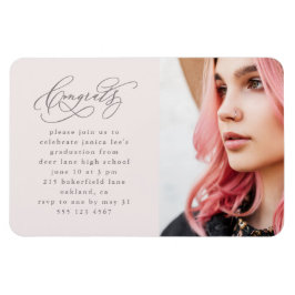 シックなスクリプトワンフォトピンク卒業パーティー マグネット