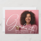 シックなスクリプト写真の卒業 案内状 (正面)
