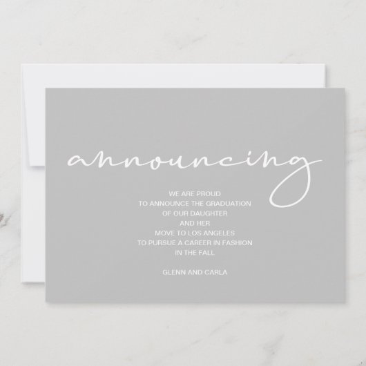 シックなスクリプト写真の卒業 案内状 (裏面)