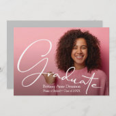 シックなスクリプト写真の卒業 案内状 (正面/裏面)