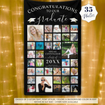 シックなスクリプト卒業35フォトコラージブラック