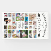 シックなスクリプト卒業35フォトコラージホワイト 横断幕 (横)