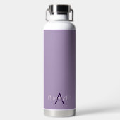 シックなスクリプト名&モノグラム無地のインディゴパープル ウォーターボトル (背面)