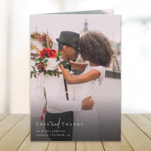 シックなスクリプト折り畳み多重結婚写真 サンキューカード