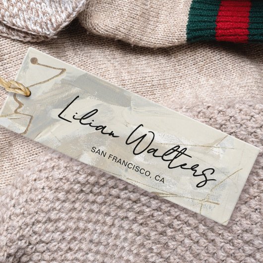 シックなスクリプト抽象芸術クリームベージュウェアつるラベル コーリングカード