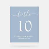 シックなスクリプト結婚ダスティブルーのテーブル番号 アクリルサイン (正面)