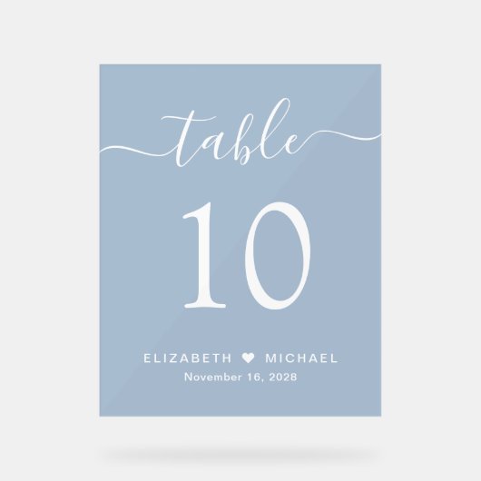 シックなスクリプト結婚ダスティブルーのテーブル番号 アクリルサイン (正面)