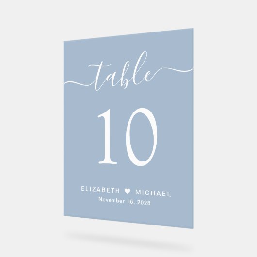 シックなスクリプト結婚ダスティブルーのテーブル番号 アクリルサイン (傾斜)