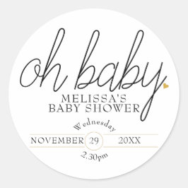 シックなスクリプト金ゴールドハートベビーシャワーああベビー ラウンドシール