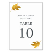 シックなスクリプト金ゴールドリーフミニマル結婚ズ テーブルナンバー (裏面)