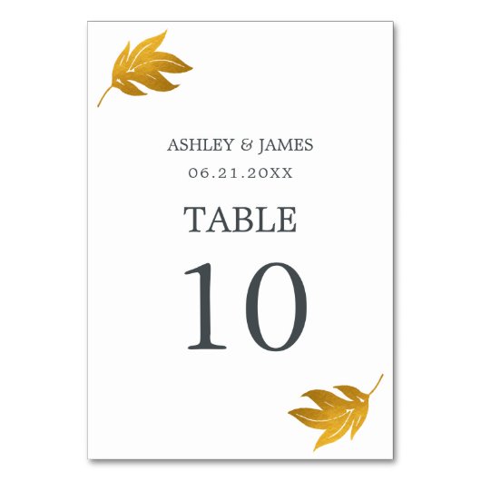 シックなスクリプト金ゴールドリーフミニマル結婚ズ テーブルナンバー (正面)