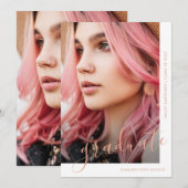 シックなスクリプト2枚の写真卒業 招待状 (正面/裏面)