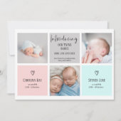 シックなスクリプト3フォトコラージュベビーツインズ誕生 案内状 (正面)