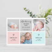 シックなスクリプト3フォトコラージュベビーツインズ誕生 案内状 (スタンド正面)