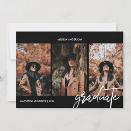 シックなスクリプト3写真の卒業 案内状