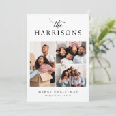 シックなスクリプト&セリフファミリー名3フォトクリスマス シーズンカード (スタンド正面)