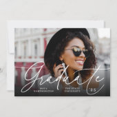 シックなスクリプト |写真卒業のお知らせ 案内状 (正面)