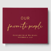 シックなスクリプトBurgundyフォト結婚ズ ゲストブック (正面)