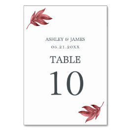 シックなスクリプトBurgundyリーフミニマル結婚ズ テーブルナンバー