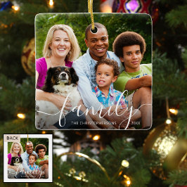 シックなスクリプトFAMILY写真名年 セラミックオーナメント