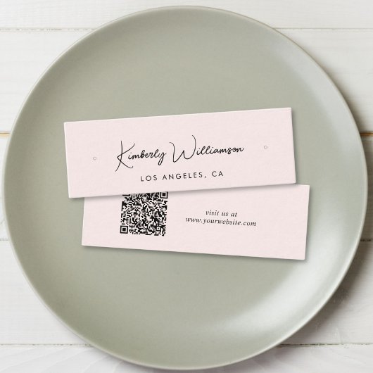 シックなスクリプトQRコードイヤリングピンクディスプレイカード スキニー名刺