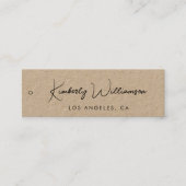 シックなスクリプトQRコードクラフト紙衣類つるラベル スキニー名刺 (正面)