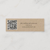 シックなスクリプトQRコードクラフト紙衣類つるラベル スキニー名刺 (裏面)