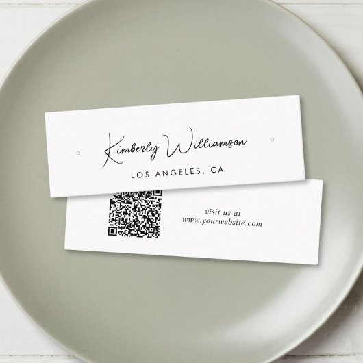 シックなスクリプトQRコードスタッドフープイヤリングディスプレイカード スキニー名刺